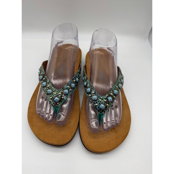 Vionic Floriana Embellished Sandals Womens 9 Snake Turquoise Jewel Flip Flop - Picture 2 of 9